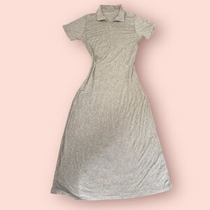 Chic Gray Polo Collar Maxi‎ Dress